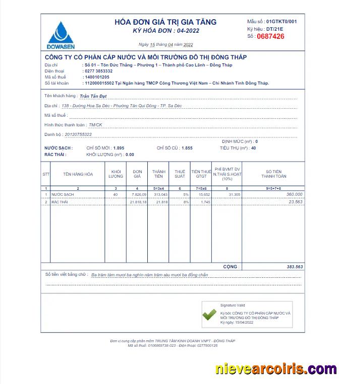 VIETNAM DOWASEN utility bill